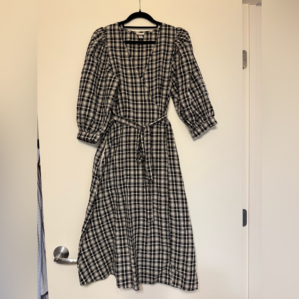A New Day Plaid Black and White Wrap Dress